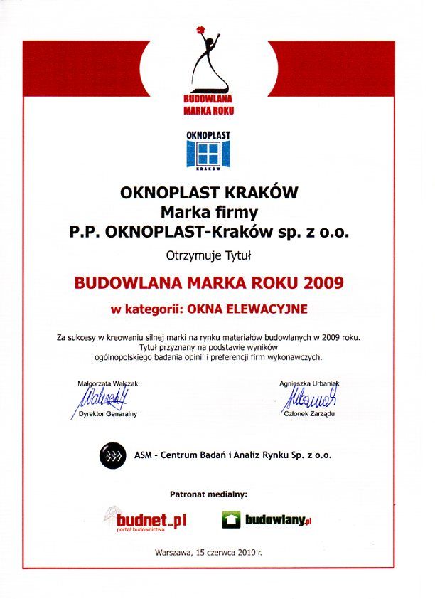Budowlana Marka Roku 2009_dyplom