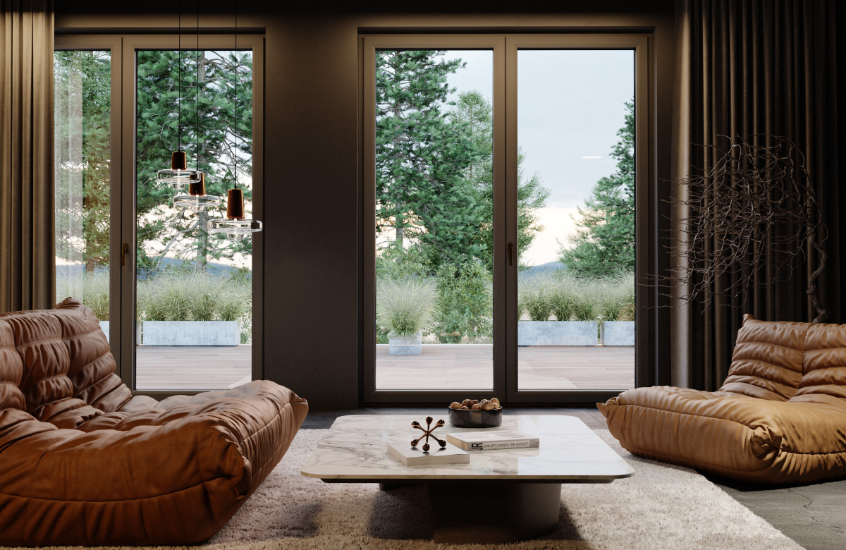 Kultowe projekty i minimalizm: okna PAVA dopełniają szlachetny wygląd wnętrza w stylu cichego luksusu.