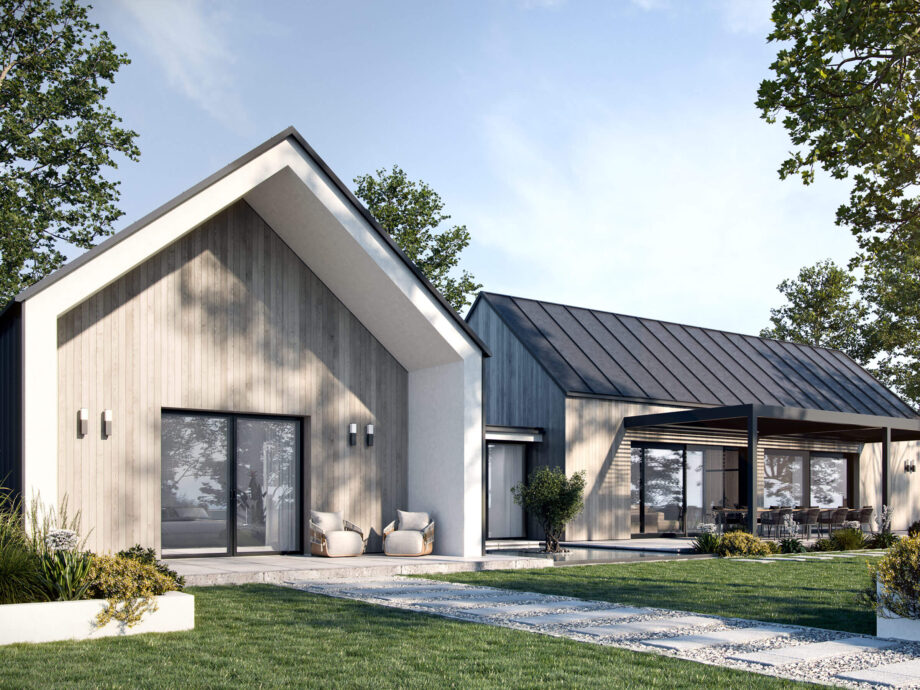 Dom z oknami Pava i drzwiami tarasowymi HST MOTION S