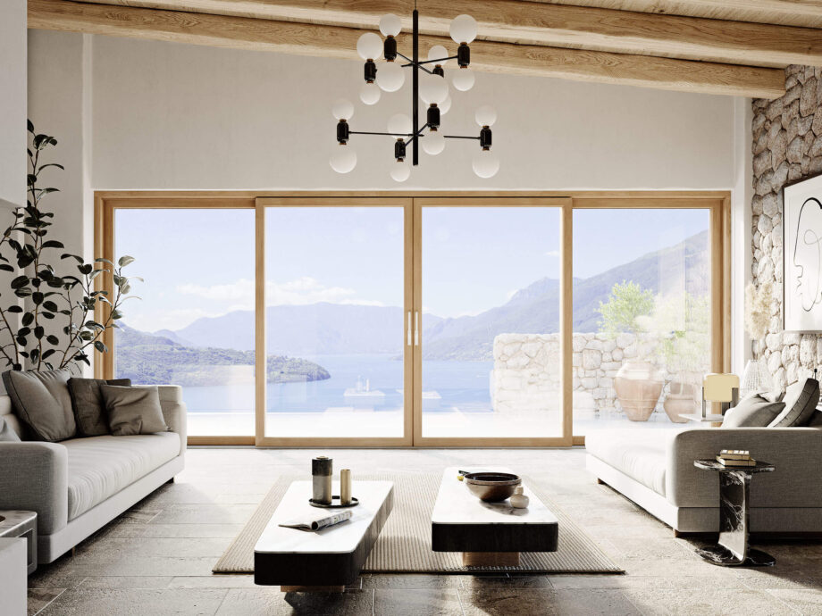 Dom, salon z drzwiami tarasowymi HST MOTION Woodec Turner Oak Malt