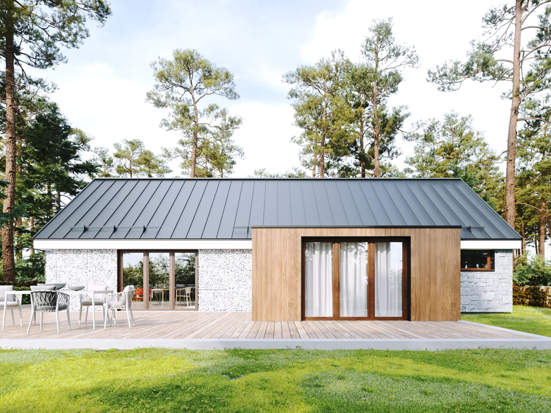 Nowoczesny dom z oknami PRISMATIC w kolorze orzech