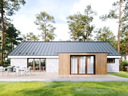 Nowoczesny dom z oknami PRISMATIC w kolorze orzech