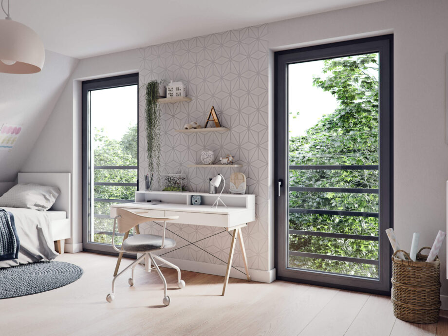 Pokój dziecka z oknami balkonowymi PRISMATIC antracyt quartz