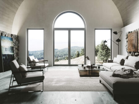 Nowoczesny salon z oknami balkonowymi PRISMATIC Basaltgrau