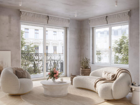 Salon z oknami balkonowymi PRISMATIC