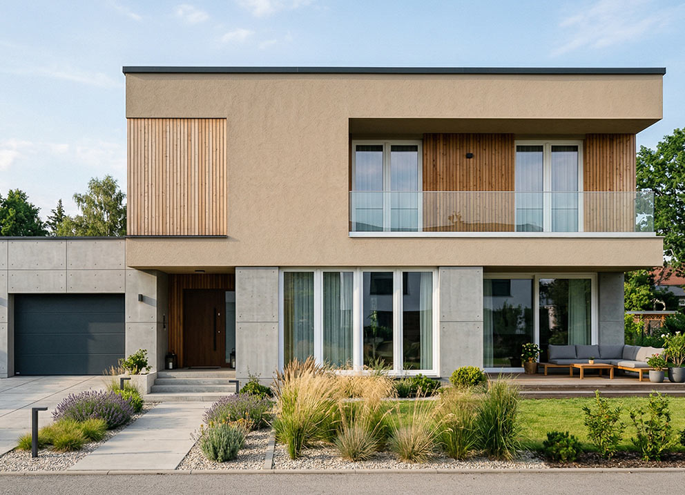 Białe okna w nowoczesnym domu