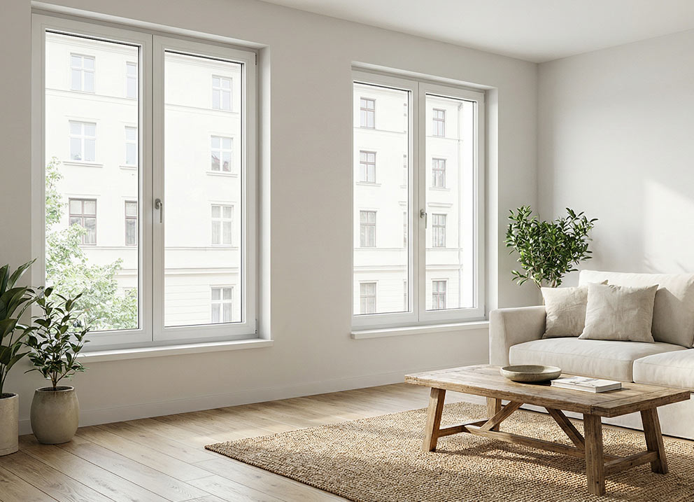 Okna Prismatic w kolorze white mat w salonie
