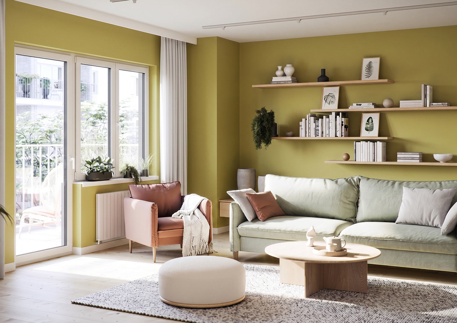 Salon w kolorze Chameleont z oknem Pixel