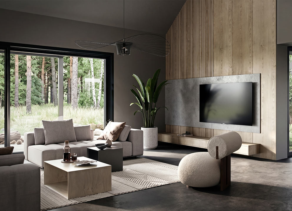 Salon w kolorze Silhouette z oknem Pava