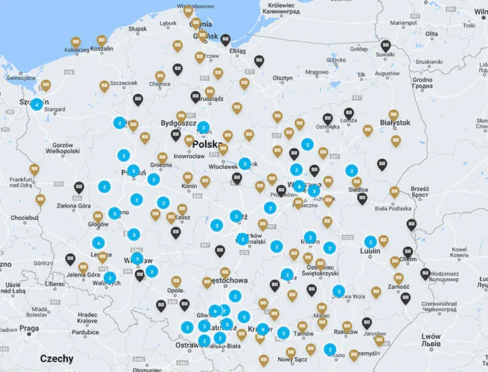 Mapa salonów OKNOPLAST w Polsce